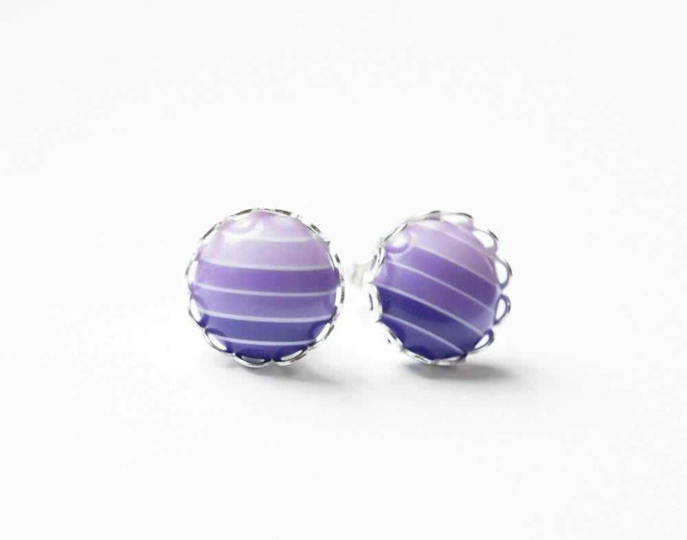 Ohrstecker Cabochon lila weiß gestreift retro