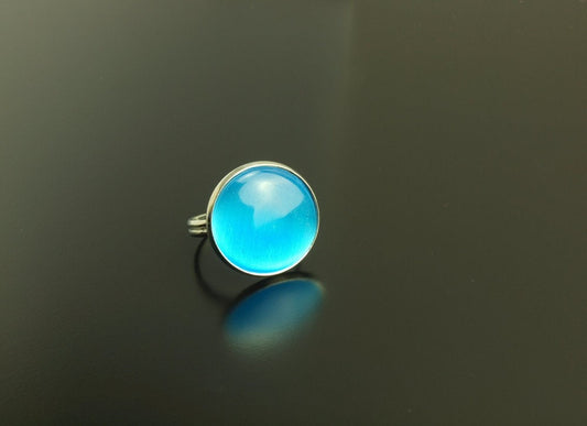 Ring Cateye Cabochon Glas vintage silber blau