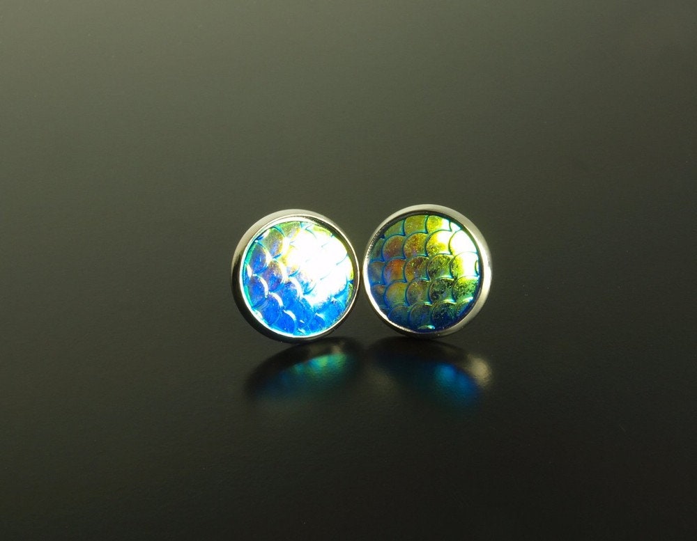 Ohrstecker Cabochon Fischhaut Schuppen farbig bunt