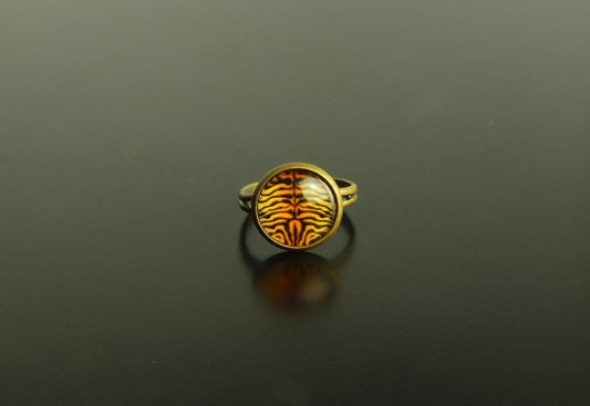 Ring Cabochon Glas bronze Muster Tiger Leo Afrika