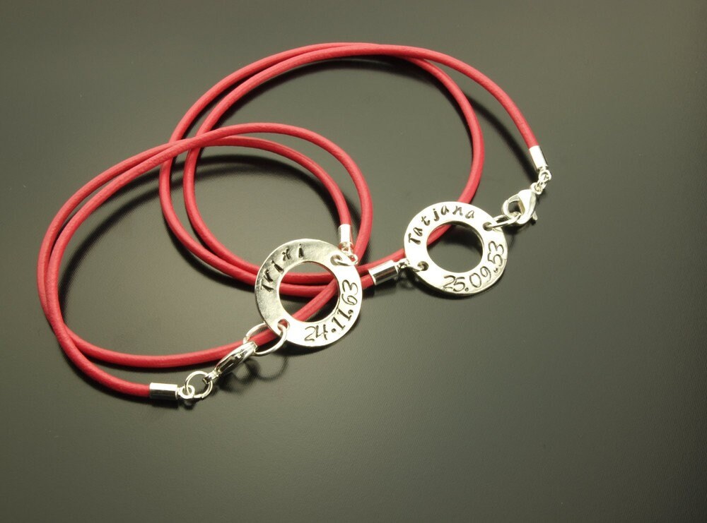 Set Leder Armband Wunsch Name Datum Buchstaben