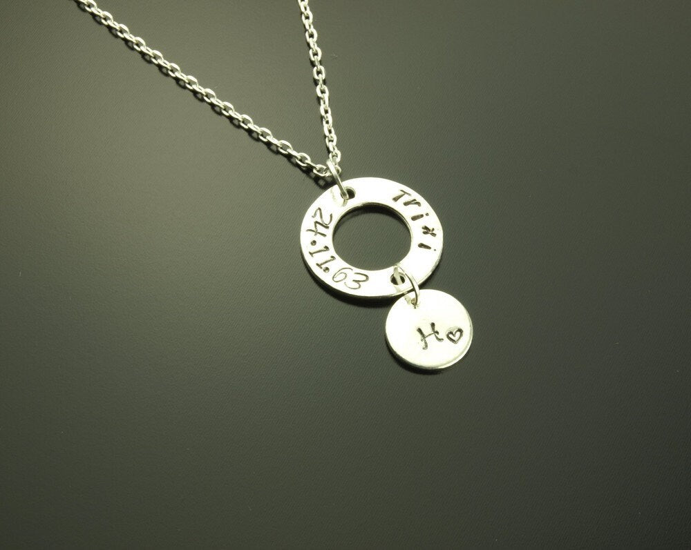 Kette Anhänger Name Datum Spruch Buchstabe silbern