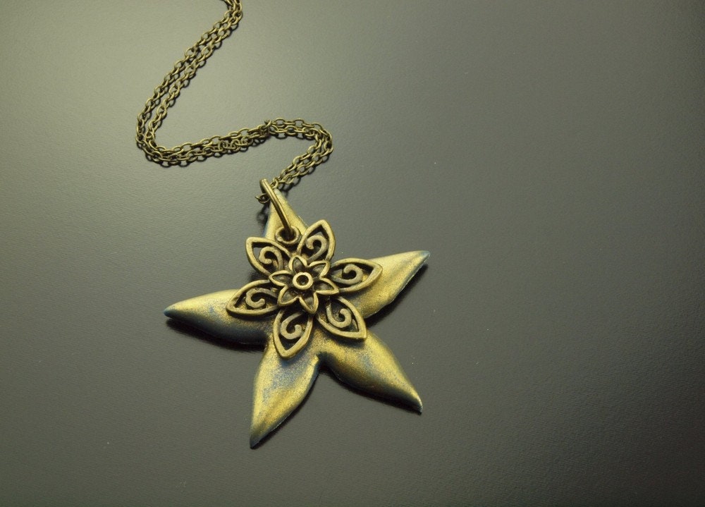 Kette Anhänger Polymer Clay Blüte Blume vintage