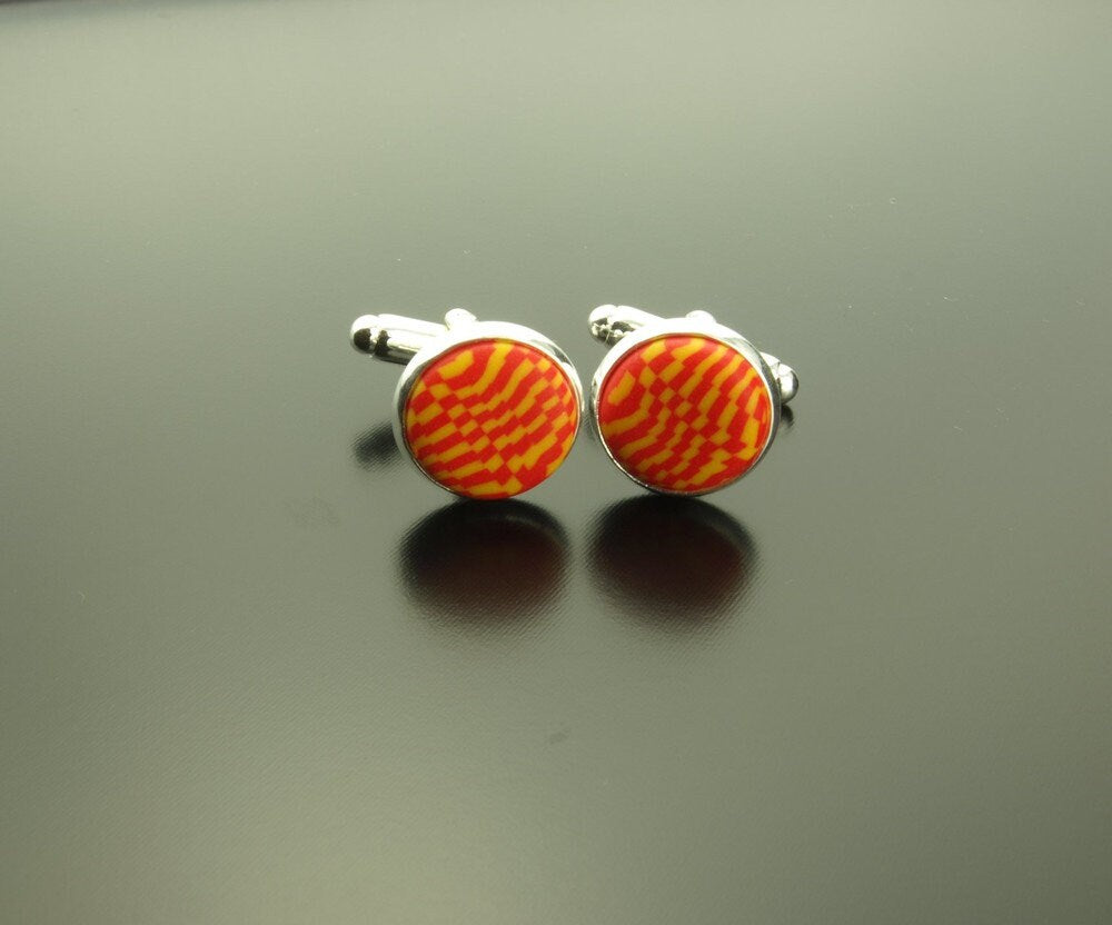 Manschettenknöpfe Platin silber retro orange gelb