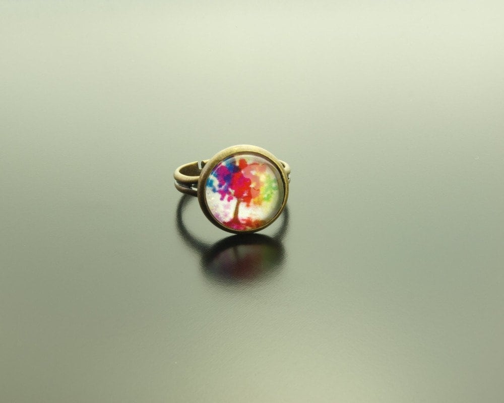 Ring Lebensbaum Cabochon Glas bronze vintage Baum