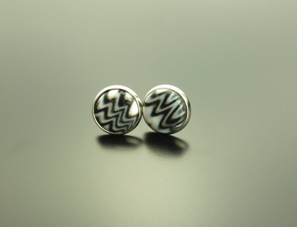 Ohrstecker Fimo Clay Streifen schwarz weiß