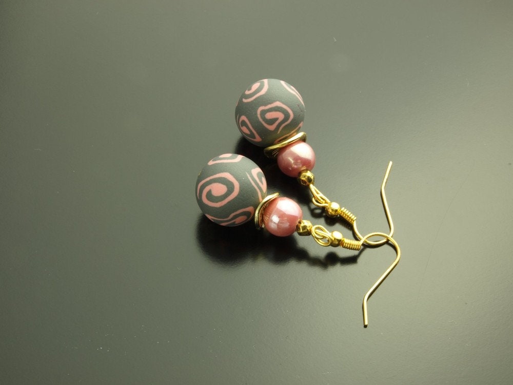 Ohrringe Clay grau rosa golden Porzellan Creole