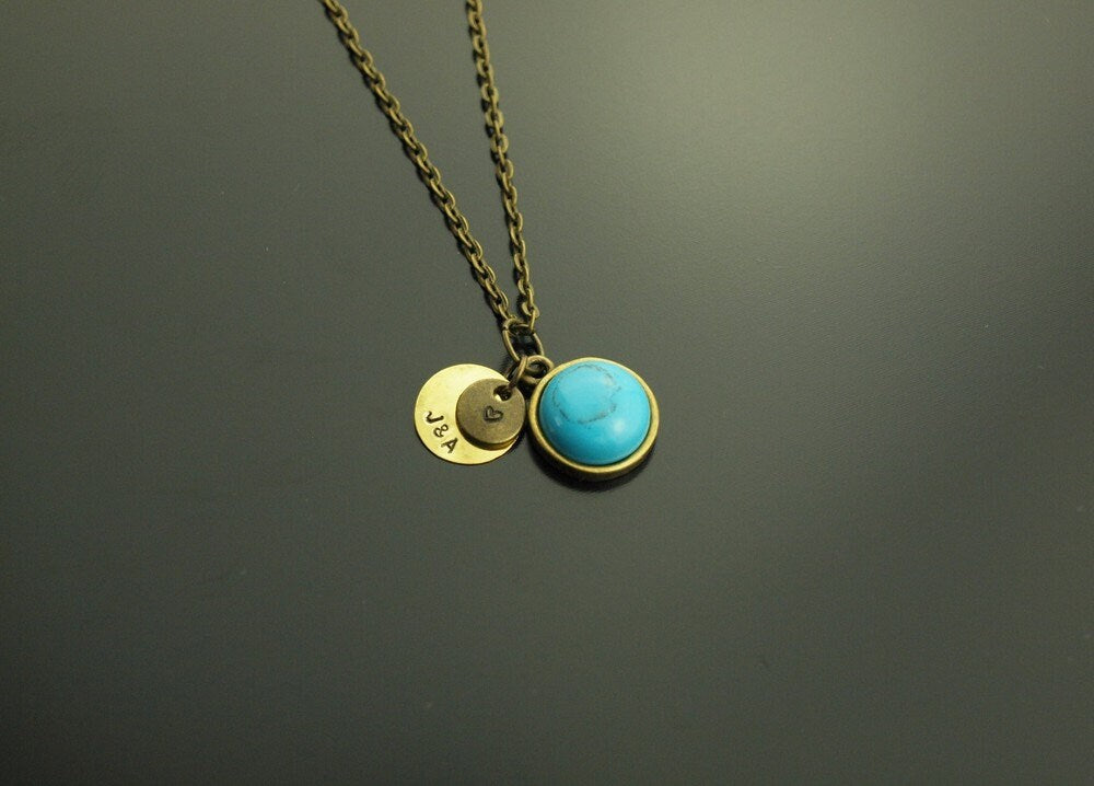 Kette Anhänger Buchstabe Edelstein Türkis blau