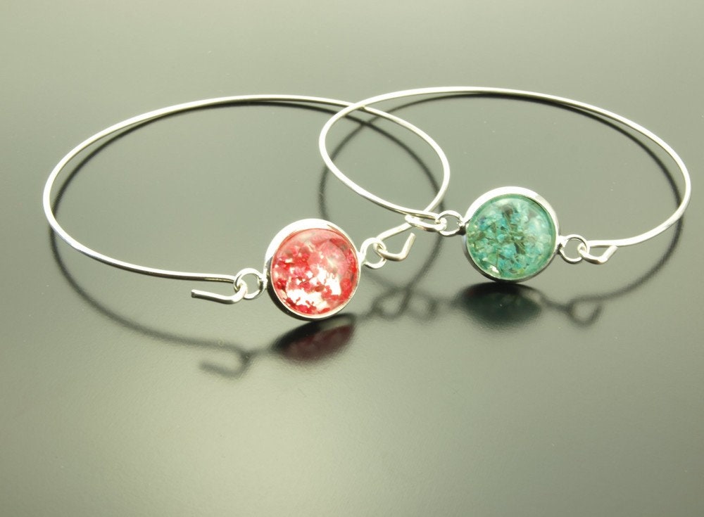 Set Armreif echte getrocknete Blüten türkis rot