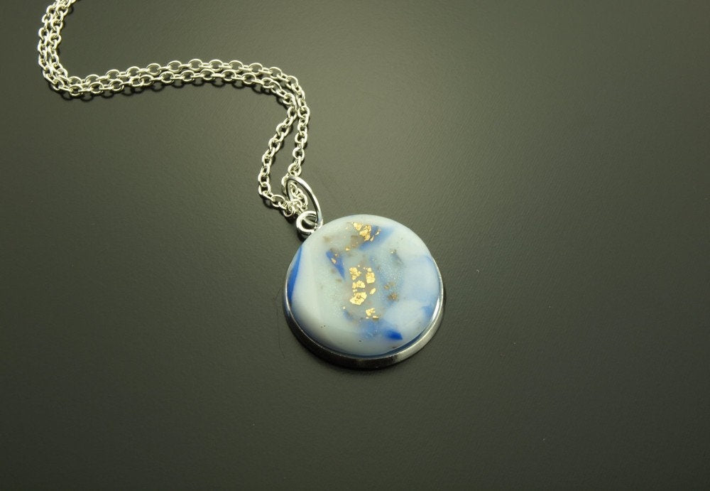 Kette Anhänger Fimo Clay Kette retro blau weiß