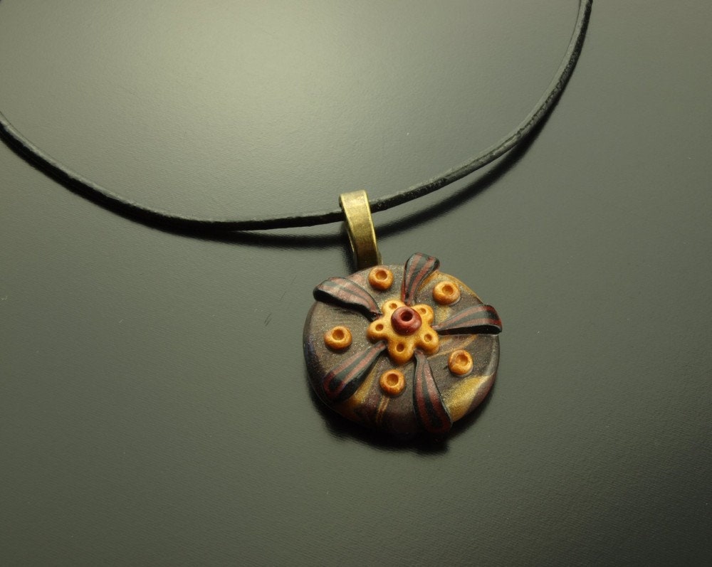 Leder Kette Anhänger Polymer Clay Fimo Steampunk