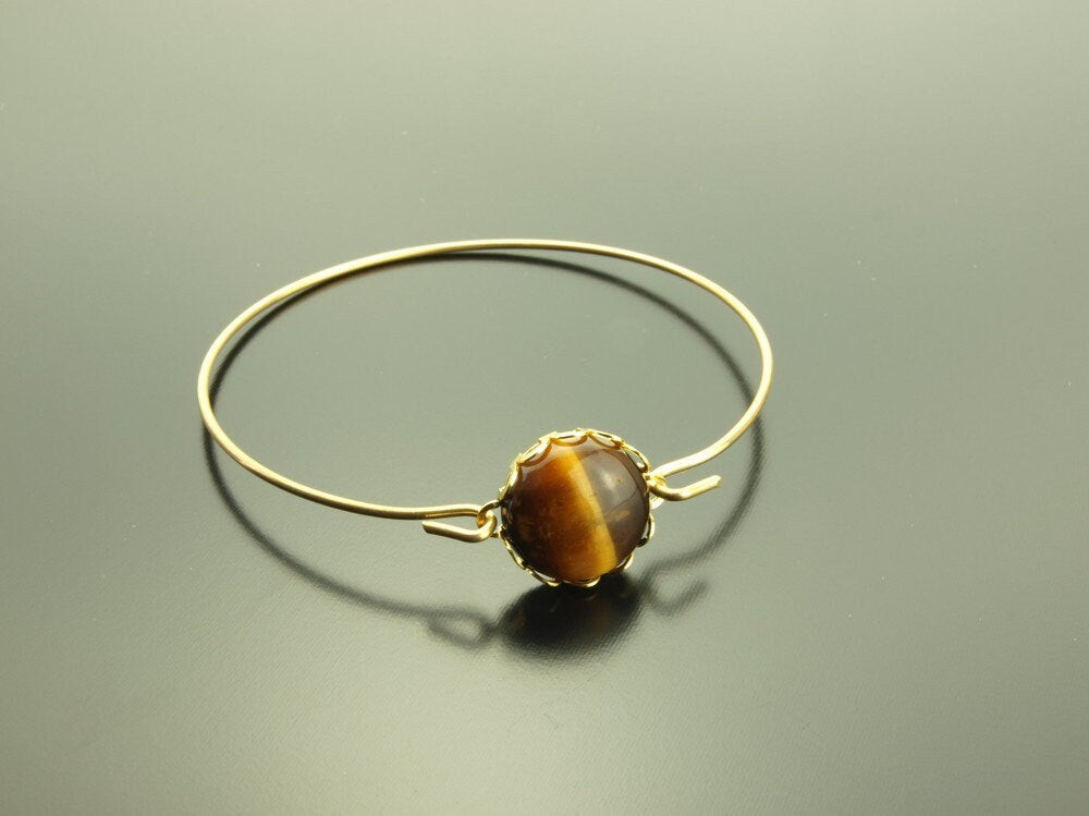 Armreif Tigerauge Edelstein Spiraldraht golden
