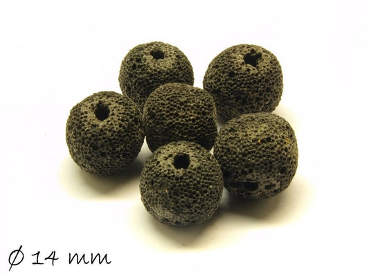 10 Stück natürliche Lavaperlen schwarz 13 - 14 mm