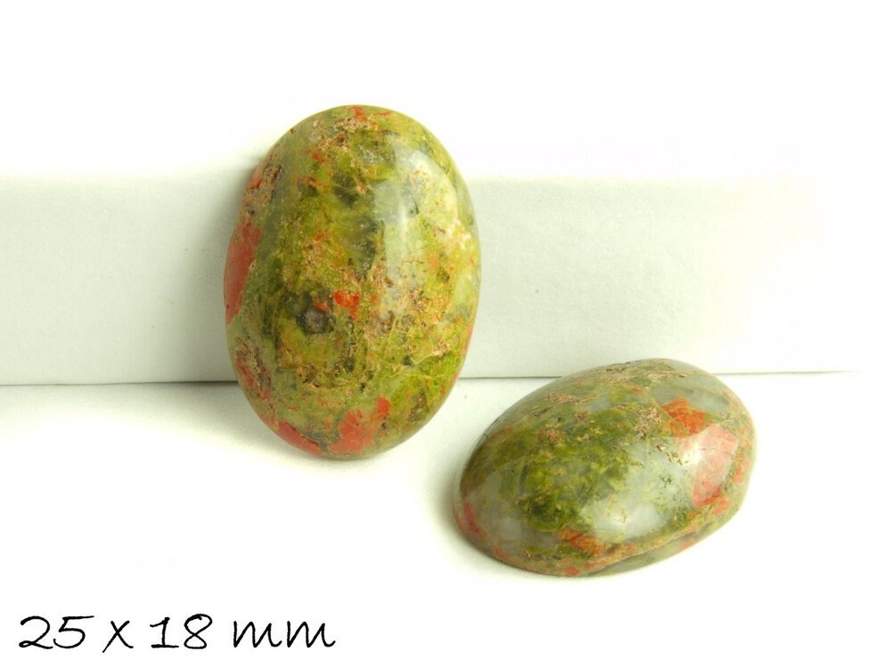 1 Stück ovaler Edelstein Cabochon, Unakite Stein, 25 x 18 mm