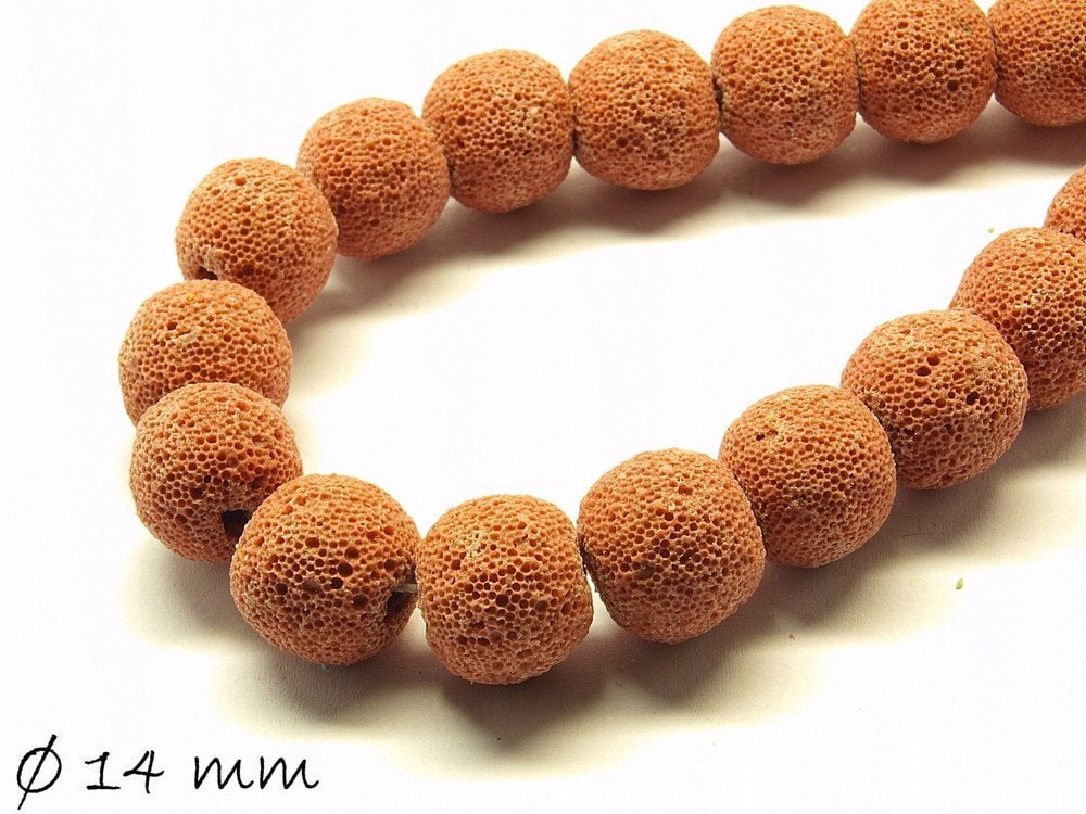 10 Stück natürliche Lavaperlen lachsrosa 13 - 14 mm