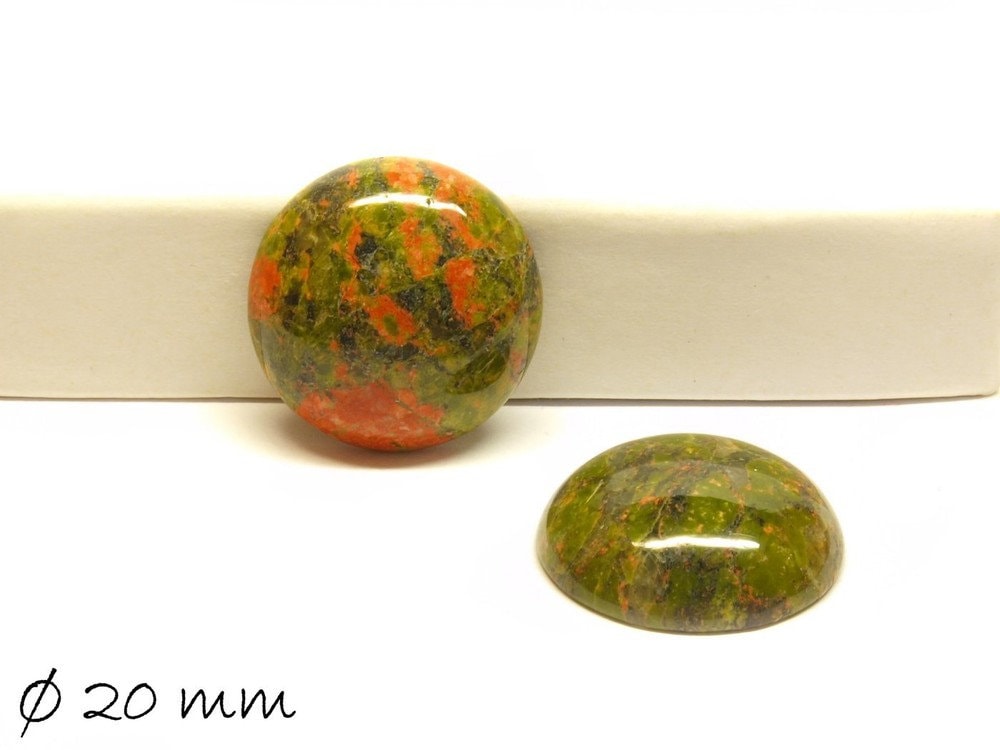 2 Stück Edelstein Cabochons, Unakite Stein, 20 mm