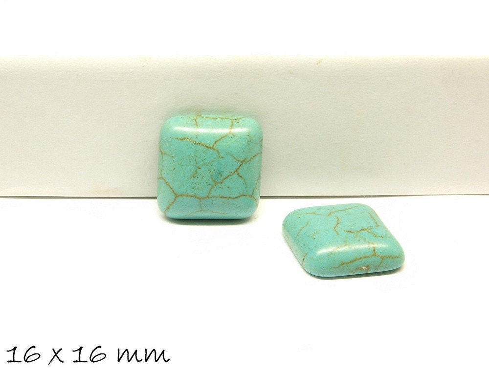 2 Stück Cabochons Howlith (Türkisimitat), 16 x 16 mm