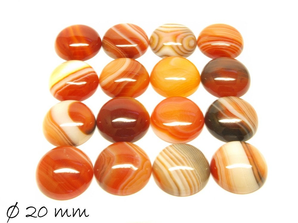 2 Stück Edelstein Cabochons, roter Achat, 20 mm, gestreift
