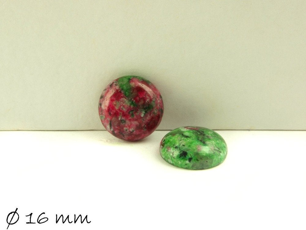 2 Stück Cabochons, Rubin-Zoisit, Ø 16 mm