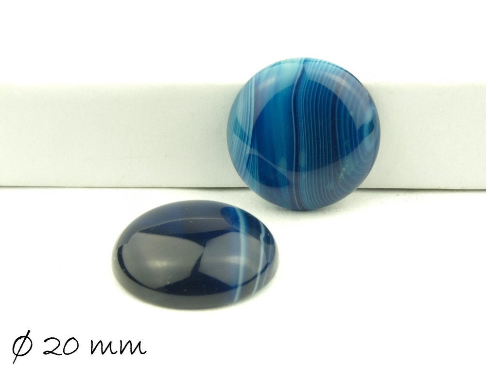 2 Stück Edelstein Cabochons, blauer Achat, 20 mm