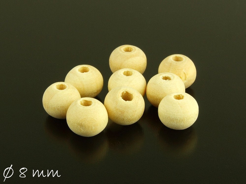 20 Stück Holzperlen, natur, beige, Ø 8 mm