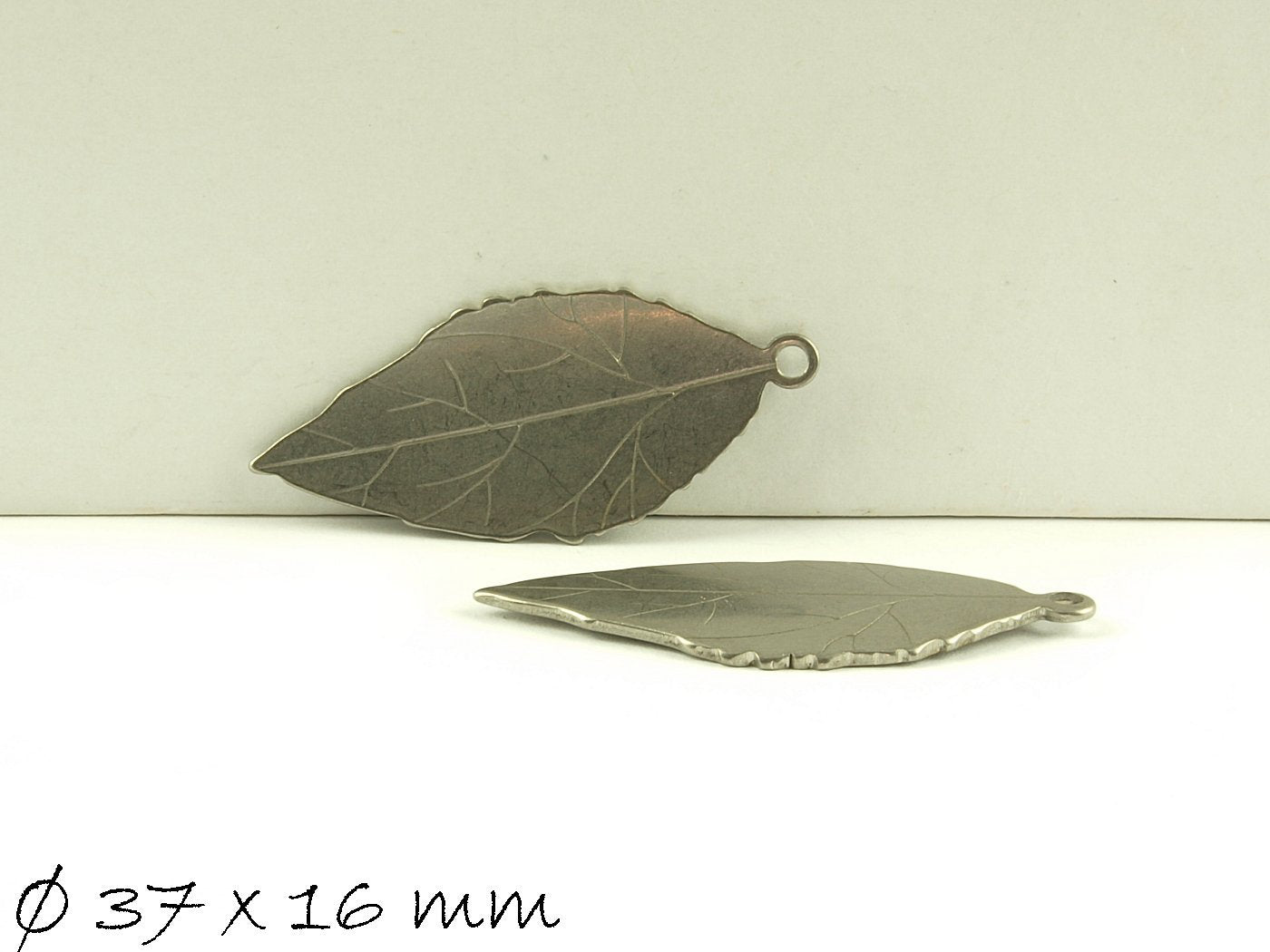 6 Stück Anhänger Blatt Edelstahl Stempel Plättchen, silber, 37 x 16 mm