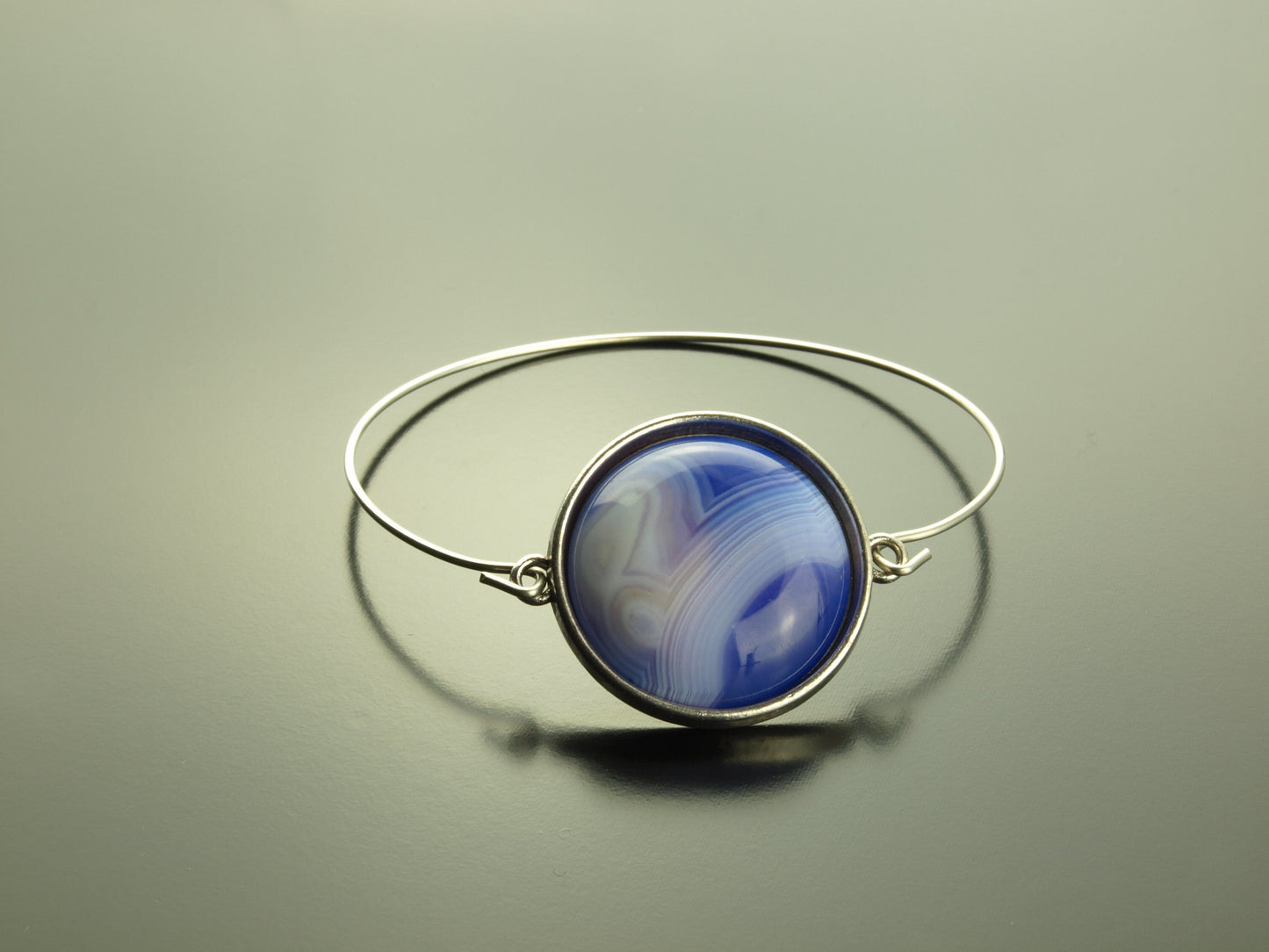 Armreif blauer Achat Edelstein Cabochon silber Armband
