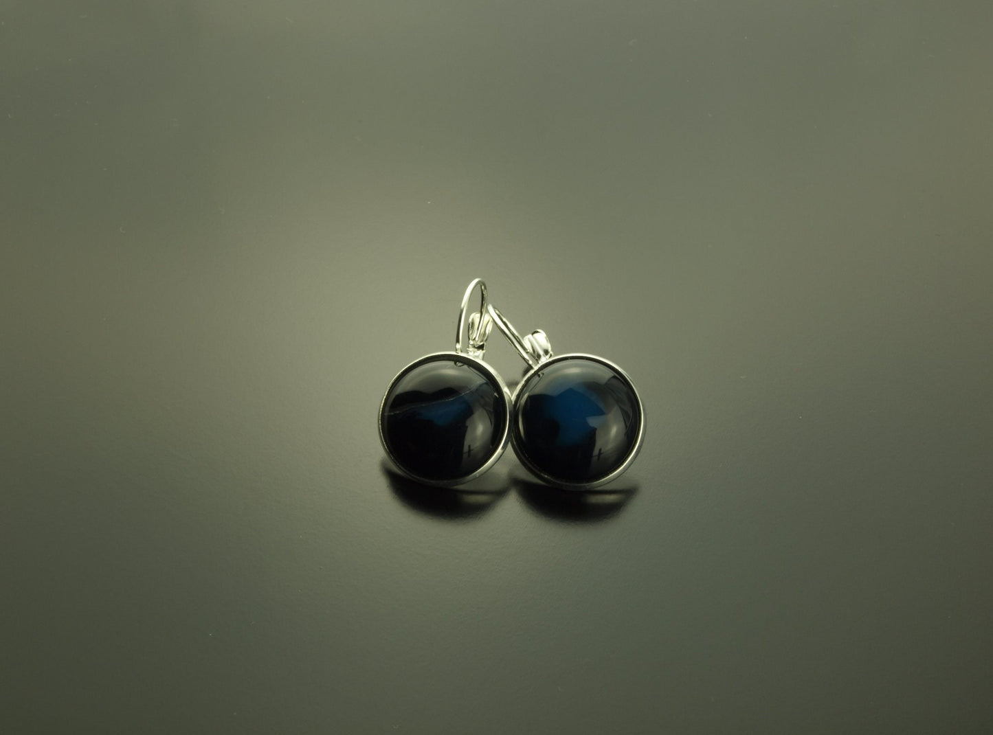 Ohrhänger schwarzer Achat Edelstein Cabochon Ohrring silber