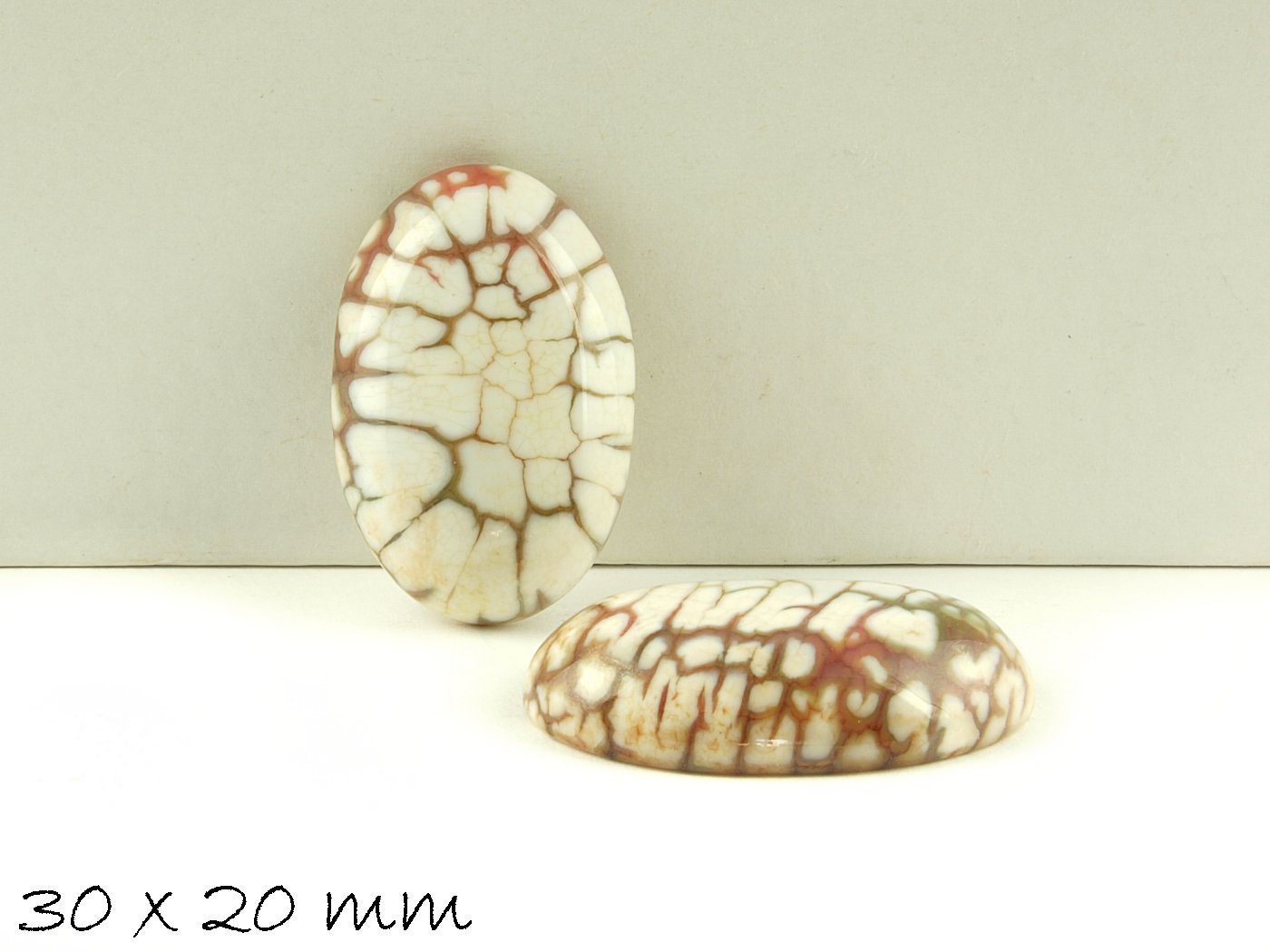 1 Stück Edelstein Cabochon, Feuerachat, 30 x 20 mm, Olive