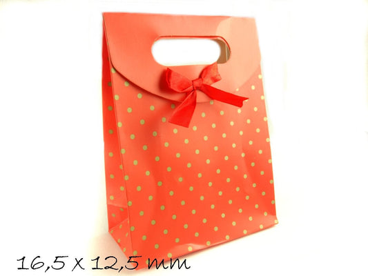 2 Stück Geschenk Beutel Tüte Punkte, rot, 16,5 x 12,5 cm