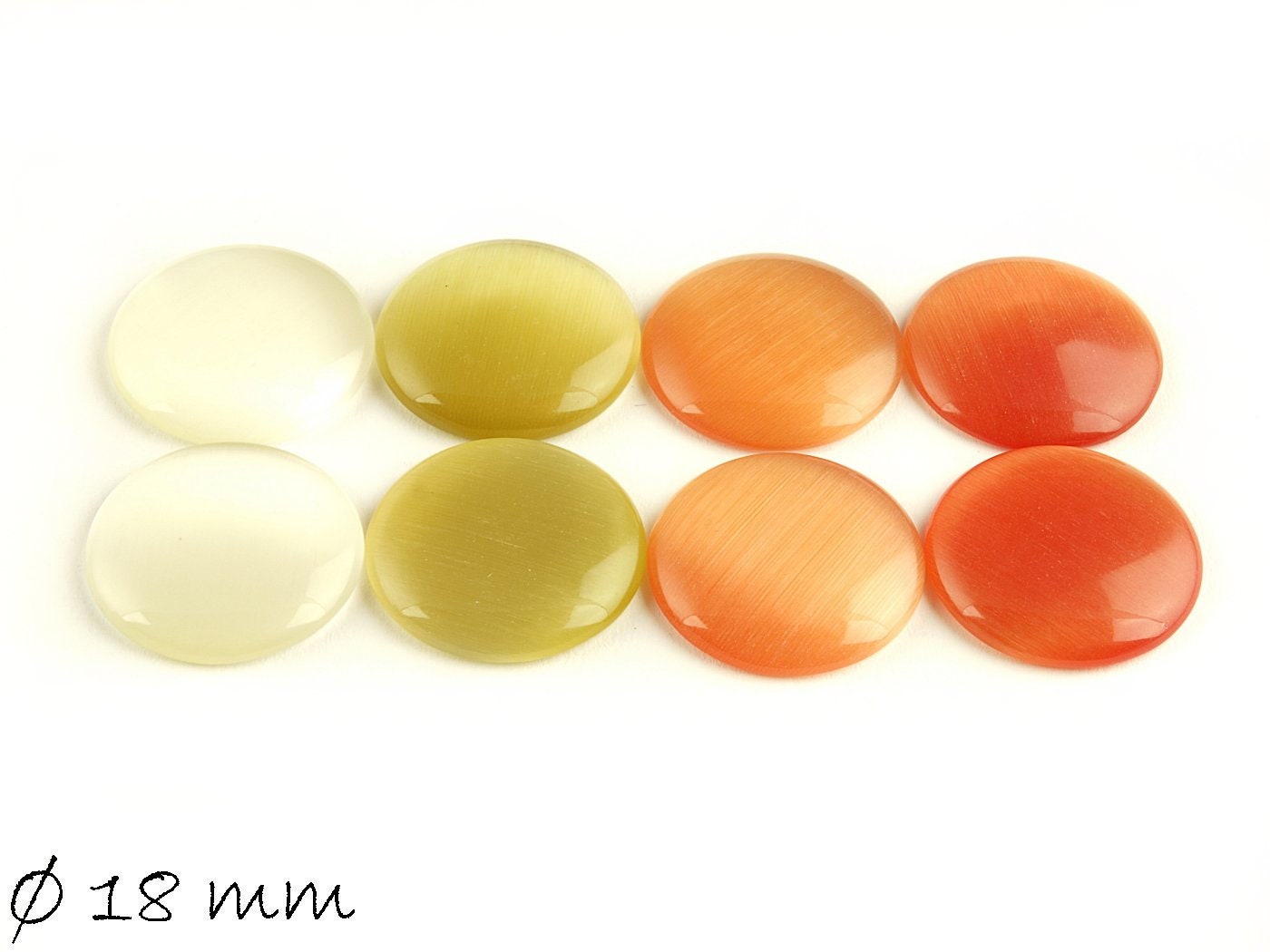 8 Stück runde Cateye Glas Cabochons 18 mm, Mix 5