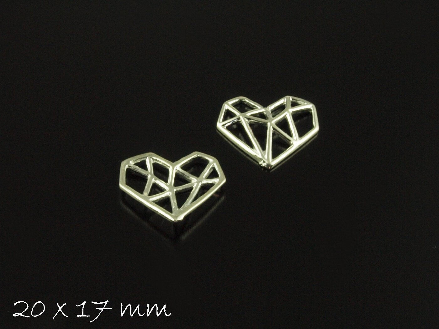 6 Stück Anhänger Origami Herz Diamant silber 20 x 17 mm