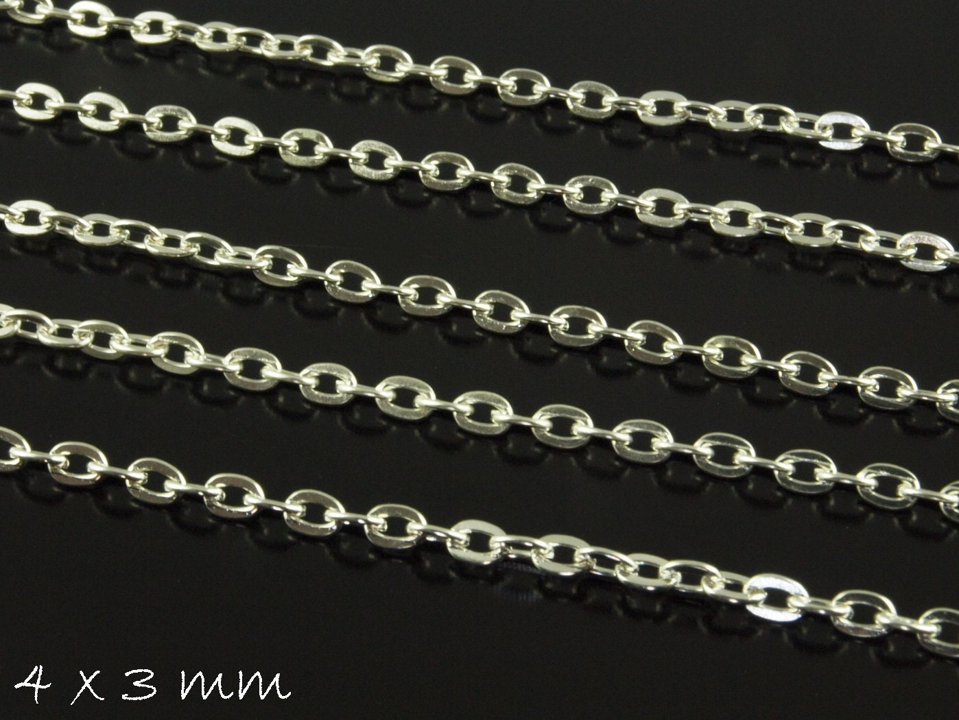 1,10 EUR/m - 5 m Eisen-Gliederkette versilbert, 4 x 3 mm