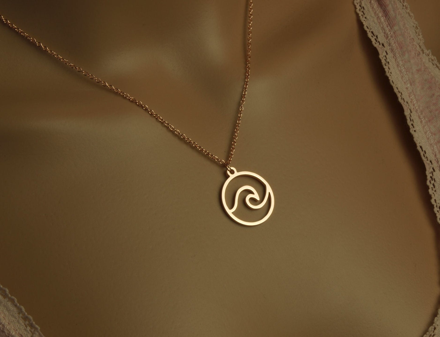 Kette Welle Wasser Anhänger rosé golden