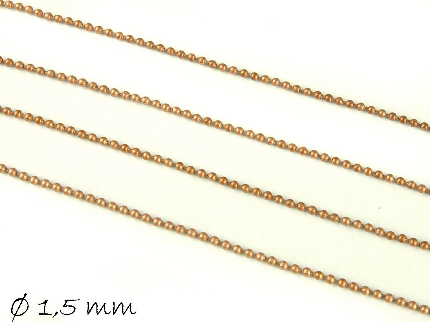 0,96EUR/m - 5 m Kugelkette kupfer, fein, 1,5 mm Kugeln