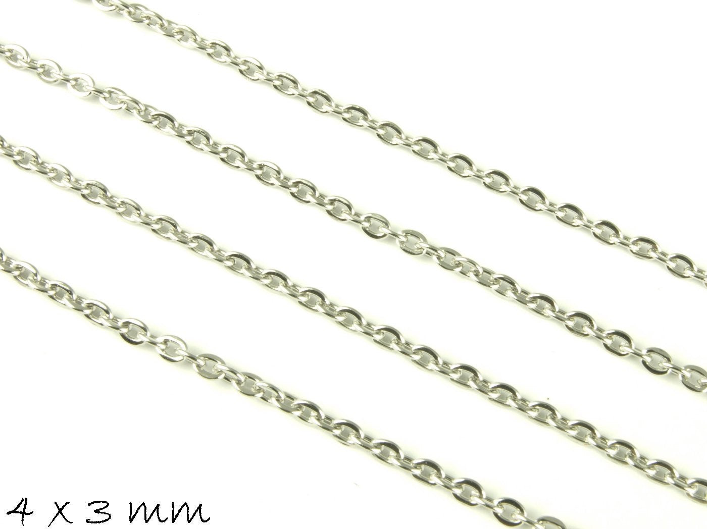 1,16EUR/m - 5 m Gliederkette Edelstahl, silber, fein, 4 x 3 mm