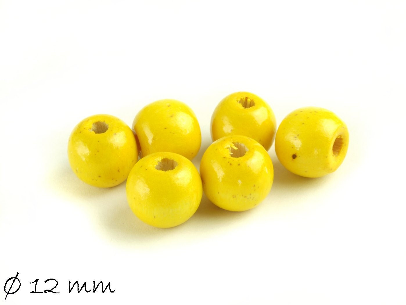 50 Stück Holzperlen, gelb, ca. 12 mm