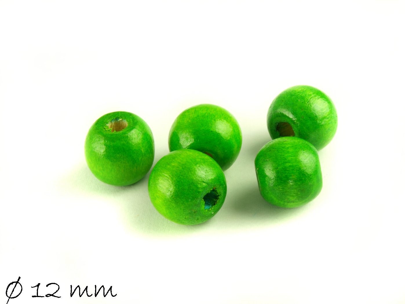 50 Stück Holzperlen, grün, ca. 12 mm