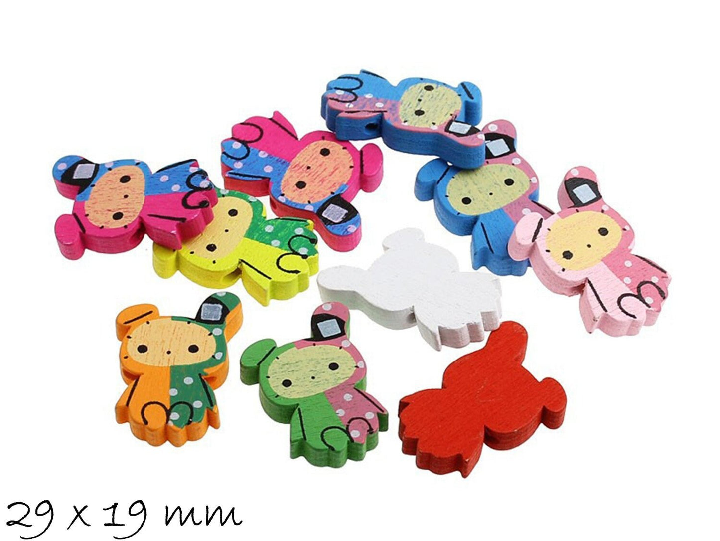 10 Stück Holzperlen Hase Farbmischung 29 x 19 mm