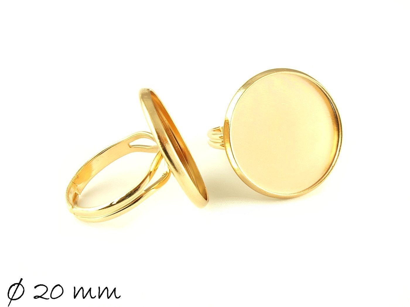 2 Stück Ring Rohlinge gold, 20 mm Cabochonfassung