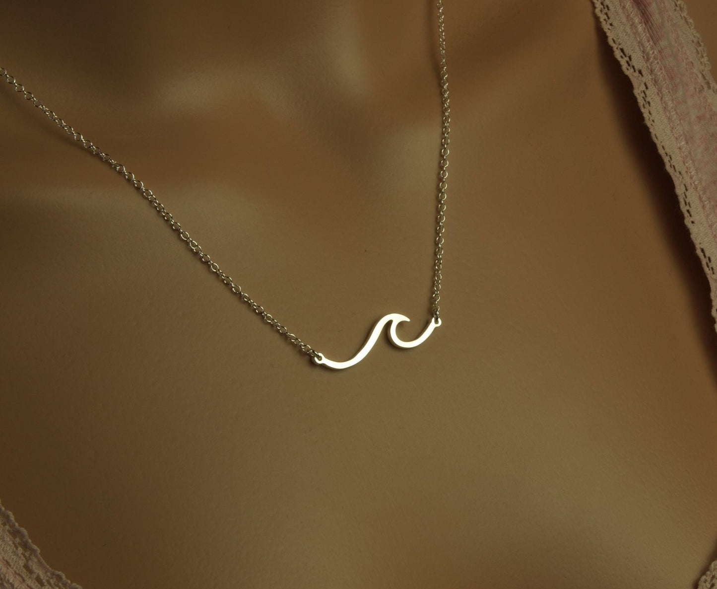 Kette Welle Wasser Anhänger silbern