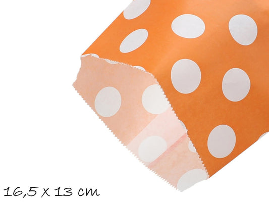 10 Papiertüten orange weiß gepunktet 13 x 16,5 cm