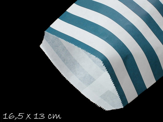 10 Papiertüten blau weiß Streifen 13 x 16,5 cm
