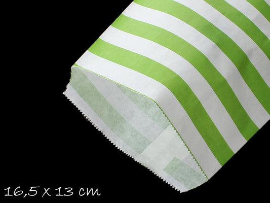 10 Papiertüten grün weiß Streifen 13 x 16,5 cm