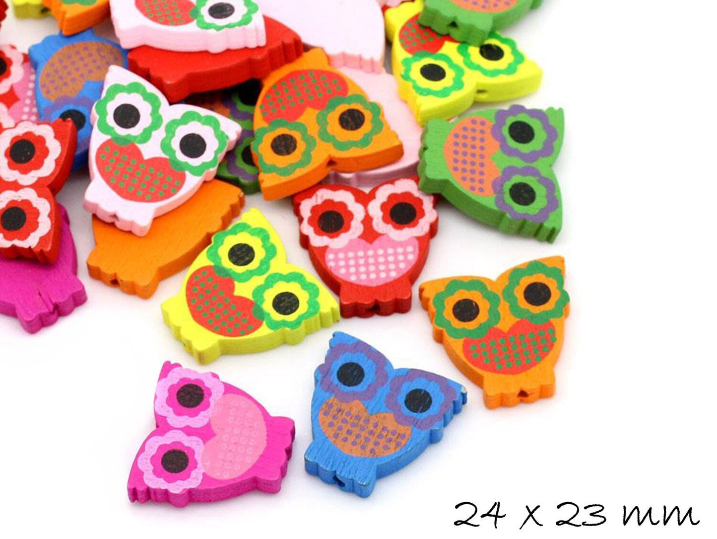 10 Stück Holzperlen Eule Farbmischung 23 x 24 mm
