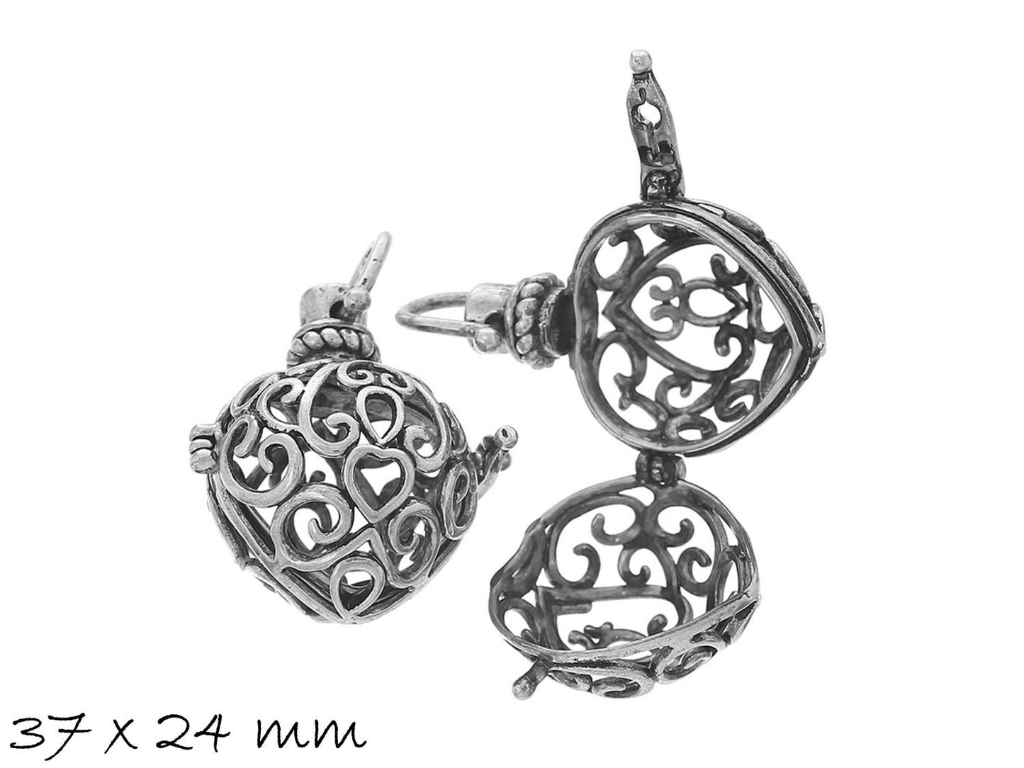 1 Stück Anhänger Wunschbox, Klangkugel, altsilber, Ø 37 x 24 mm