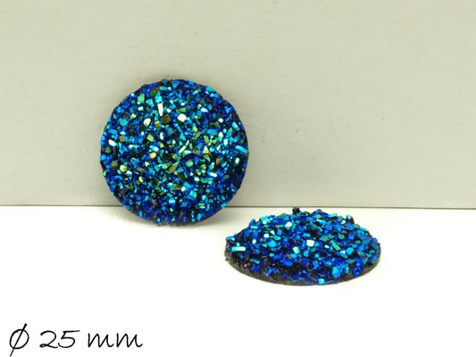2 Stück Resin Cabochons, rund, Druzy-Imitat 25 mm, blau