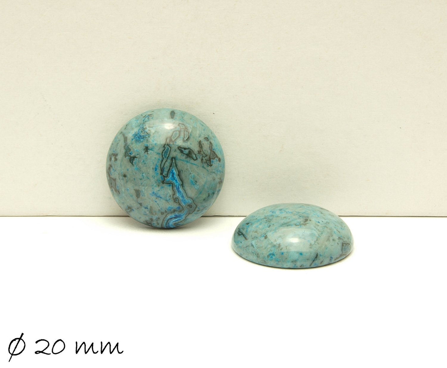 2 Stück Edelstein Cabochons, rund, Ripple-Jasper, Ø 20, blau