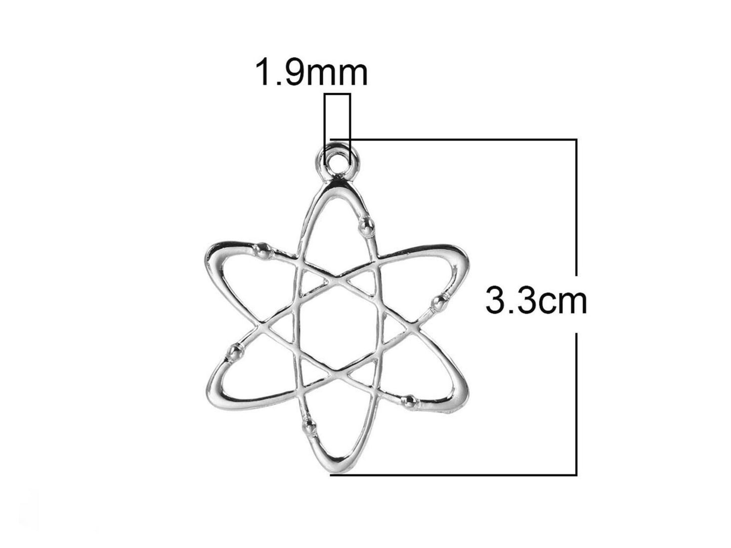 4 Stück Anhänger Atom silber 33 x 26 mm