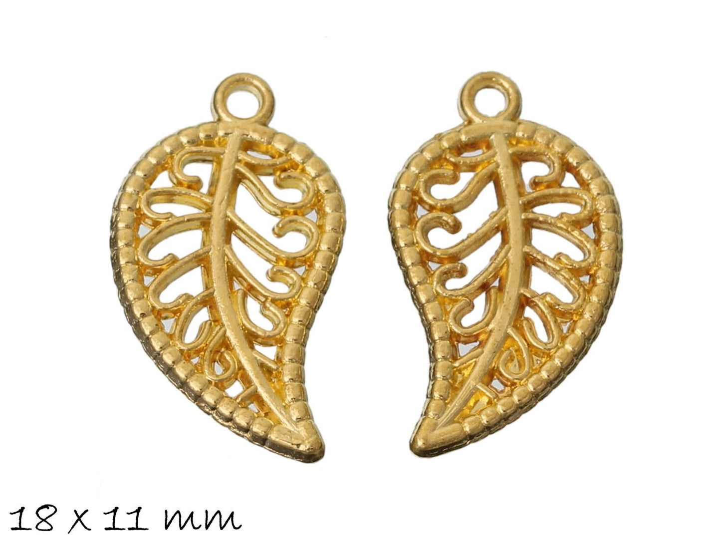 6 Stück Anhänger Blätter in gold 18 x 11 mm